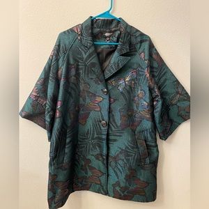 Fairchild green butterfly pattern jacket with sparkle thread. Size Small.